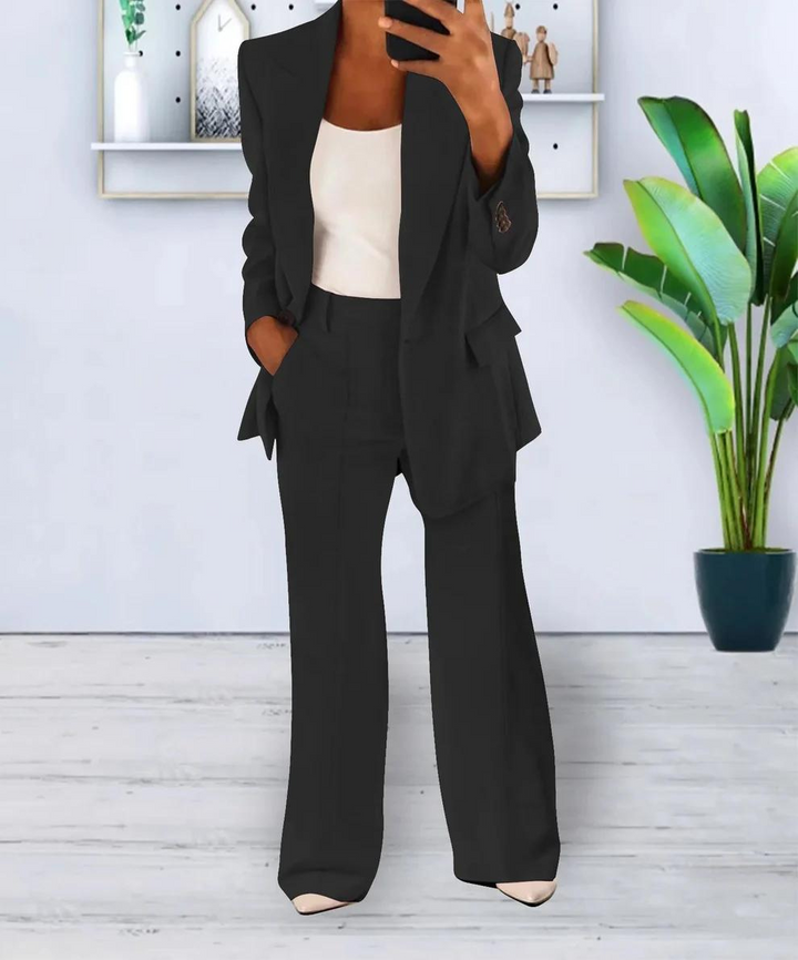 Drune | Damen Zweiteiliger Blazer und Weite Hose Satz, Taillierter Schnitt, Formelle Kleidung