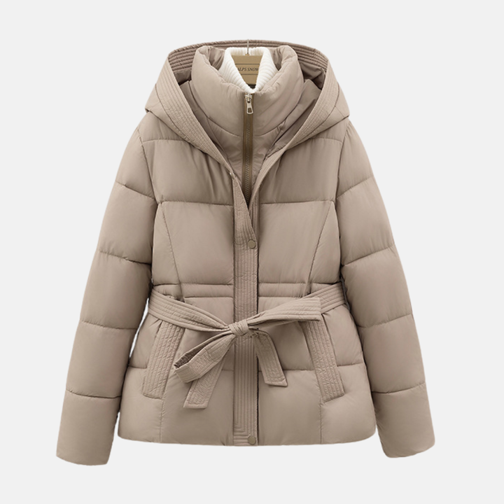 Drune | Damen Padded Coat – Slim Fit Steppdesign – Mit Kapuze und Taillenzug – Reißverschlussverschluss