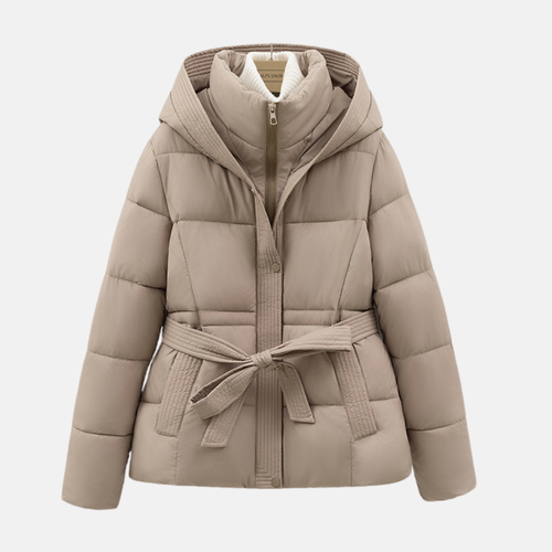 Drune | Damen Padded Coat – Slim Fit Steppdesign – Mit Kapuze und Taillenzug – Reißverschlussverschluss