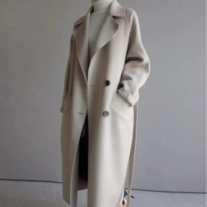 Drune | Lange Wolljacke Klassische Passform Doppelreihig Mit Gürtel Elegantes Design
