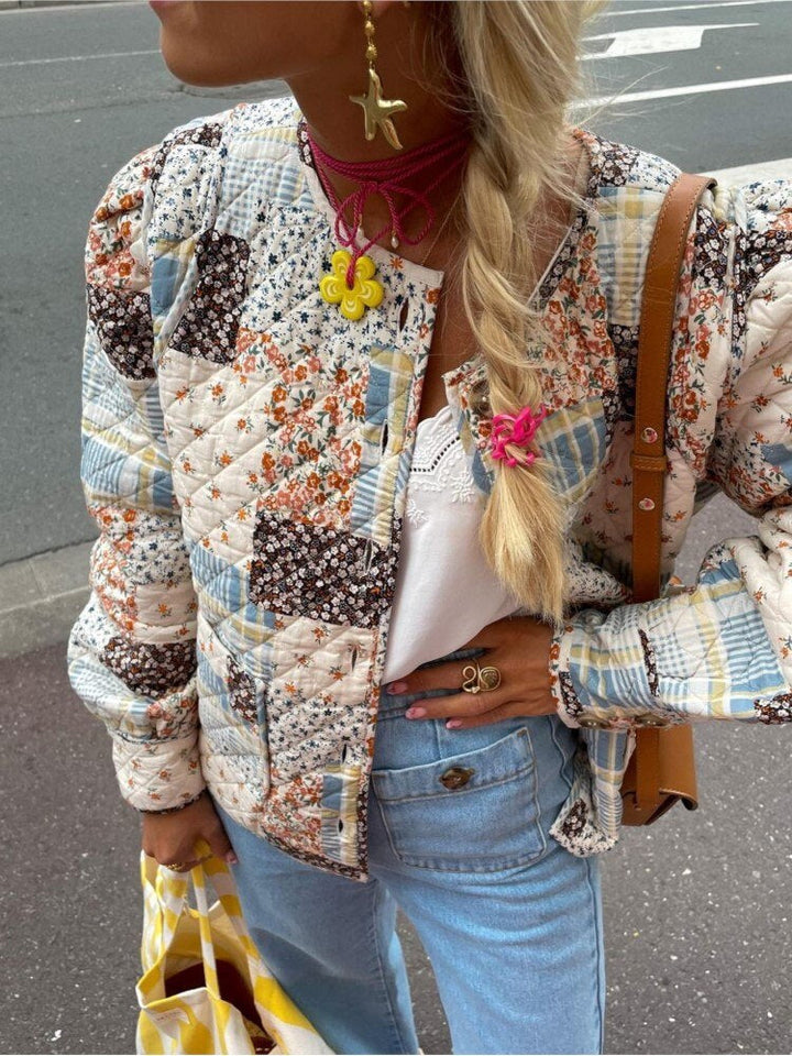 Drune | Steppjacke Patchwork Design Bequemer Und Lockere Fit Bohemian Stil