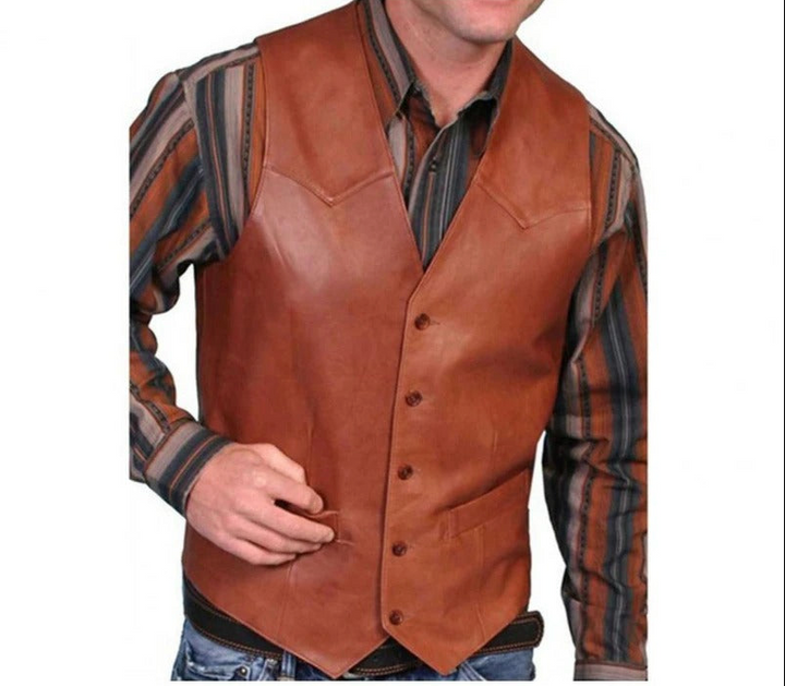 Drune | Gilet Klassisch Western Leder Optik Weinlese Weste Für Männer