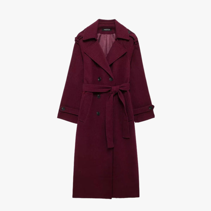 Drune | Eleganter Trenchcoat in Bordeauxrot mit Gürtel