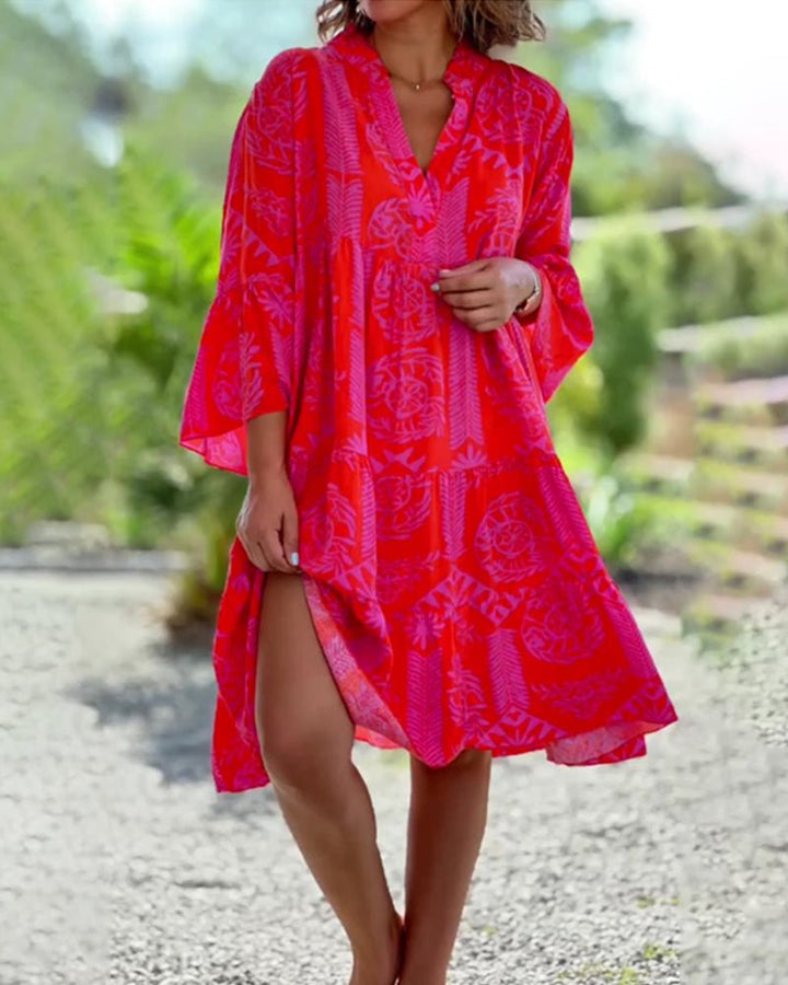 Drune | Kleid mit 3/4-Ärmeln und geometrischem Boho-Print