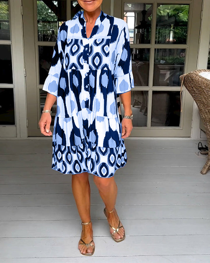 Drune A-line Kleid | Stilvolles bedrucktes Midi-Sommerkleid für Frauen mit Taschen