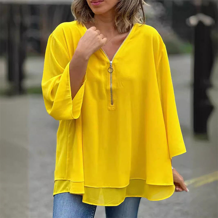 Drune | Chiffon Reißverschlussoberteil V-Ausschnitt