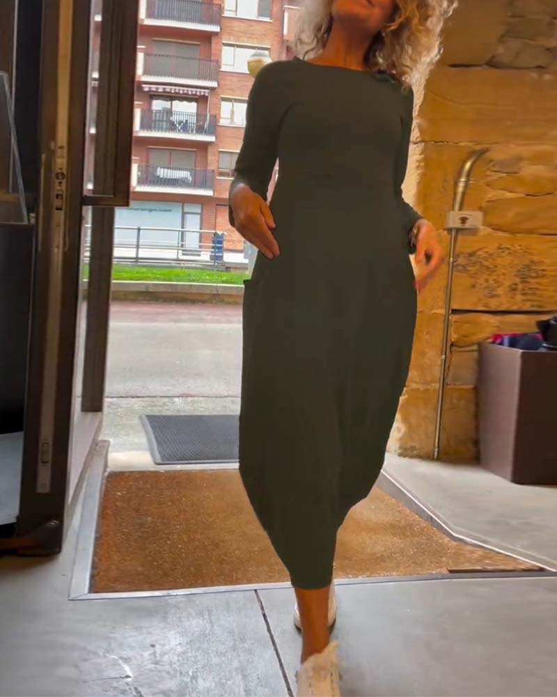 Drune | Kleid mit Rundhalsausschnitt und Langen Ärmeln und Tasche