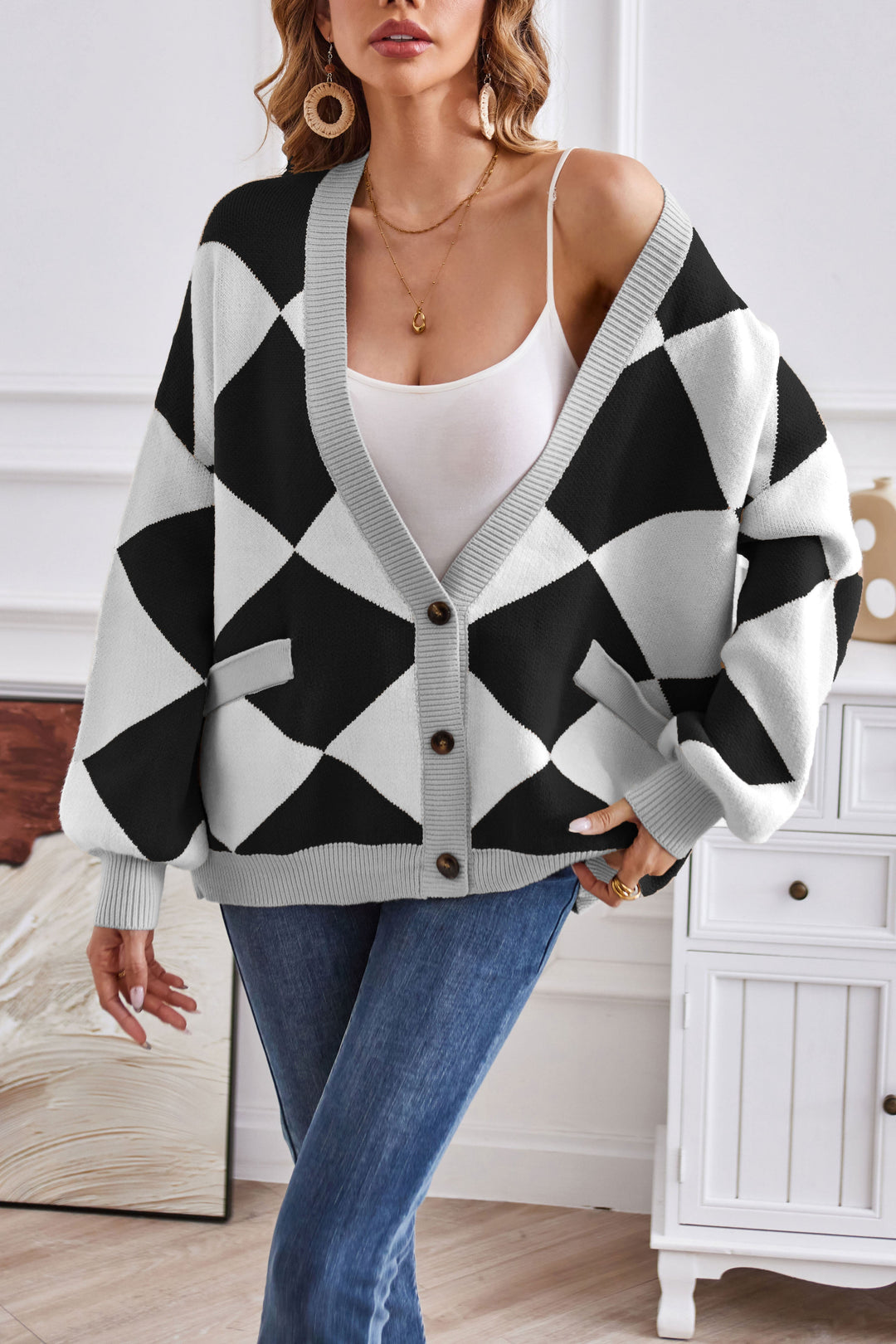 Drune | Damen Patchwork-Weste mit V-Ausschnitt und Karos
