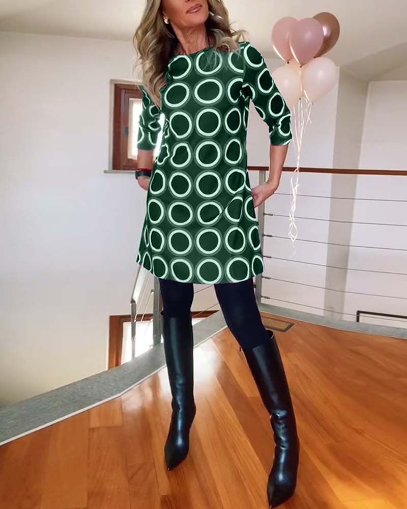 Drune | Kleid mit Rundhalsausschnitt und Kreis Print