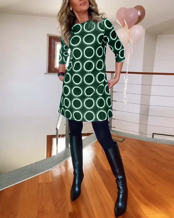 Drune | Kleid mit Rundhalsausschnitt und Kreis Print