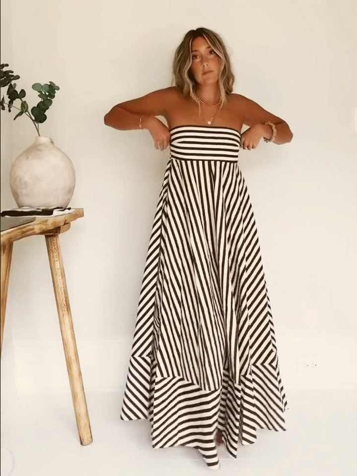 Drune | Trägerloses Gestreiftes Maxikleid für Frauen