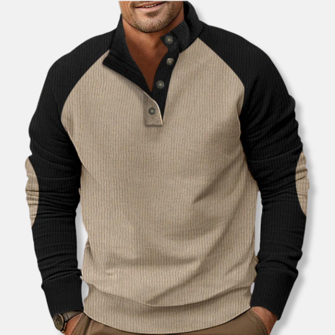 Drune | Baumwolle Stehkragen Pullover Raglan Ärmel Ripp Pullover