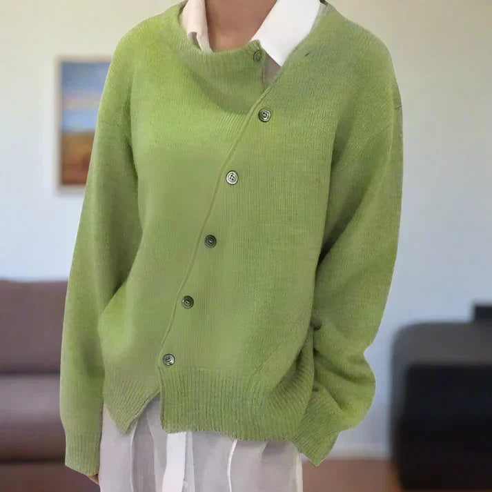 Drune | weiche strickjacke mit diagonaler knopfleiste