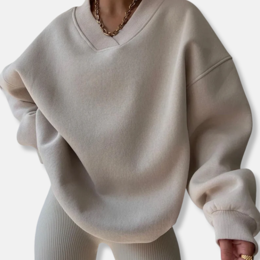 Drune | Sweatshirt - Fleece-Mischung - Übergroße entspannte Passform - V-Ausschnitt - Rippbündchen