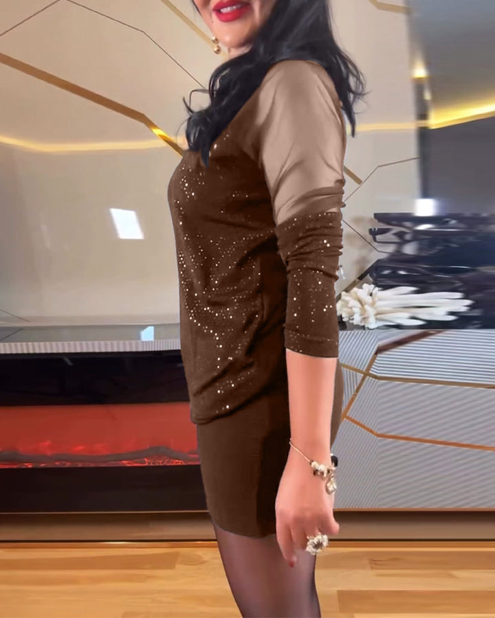 Drune | Sexy V-Ausschnitt Mesh und Einfarbig Pailletten