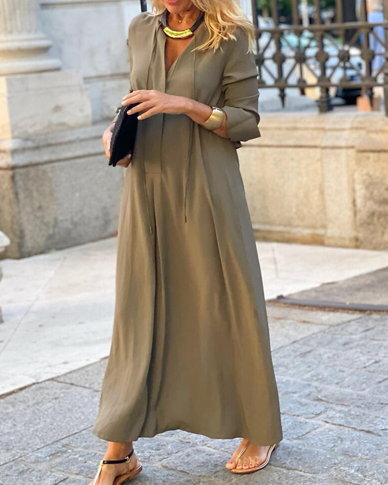 Drune | Einfarbiges Einfaches Kleid mit Langen Ärmeln