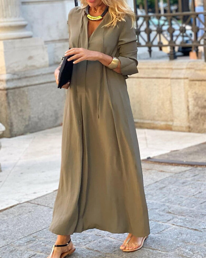 Drune | Einfarbiges Einfaches Kleid mit Langen Ärmeln