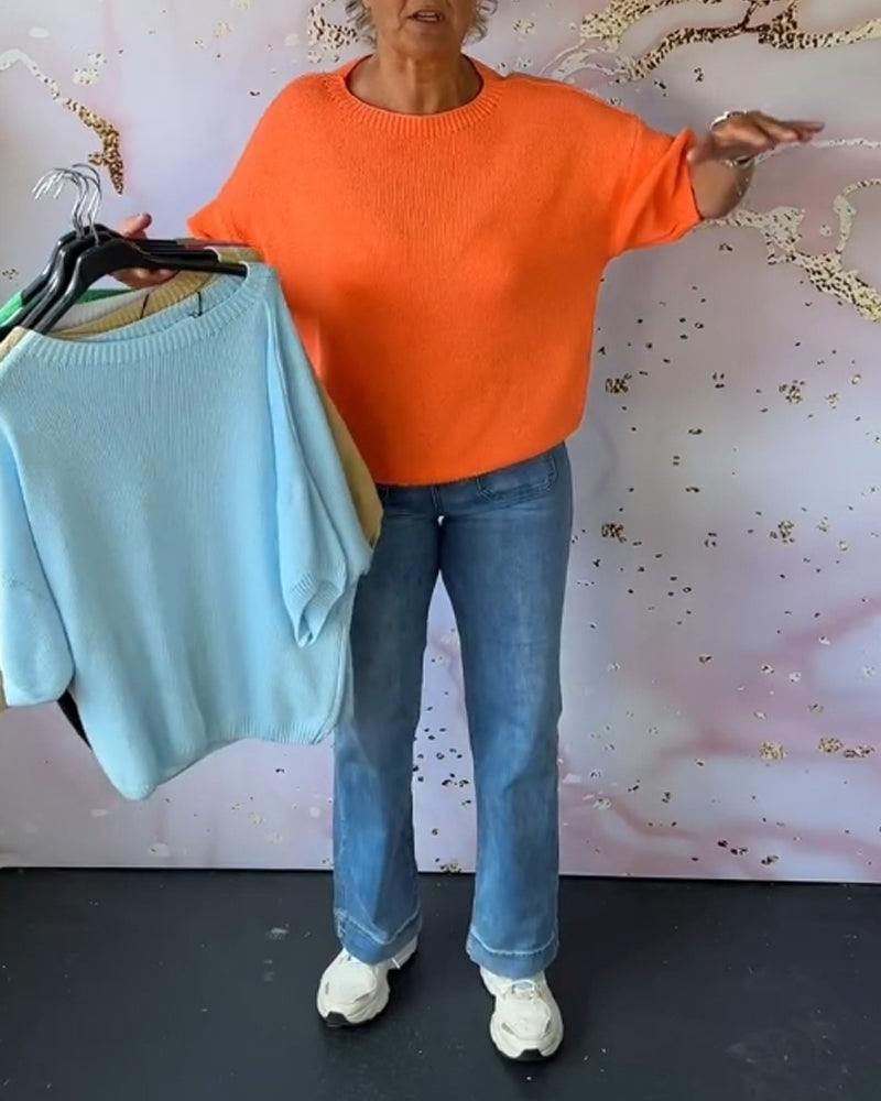 Drune | Lässiger Lockerer Pullover mit Rundhalsausschnitt und Unifarbe