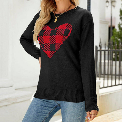 Drune | Herz Strickpullover mit Karos Acryl Stilvoll, Bequem