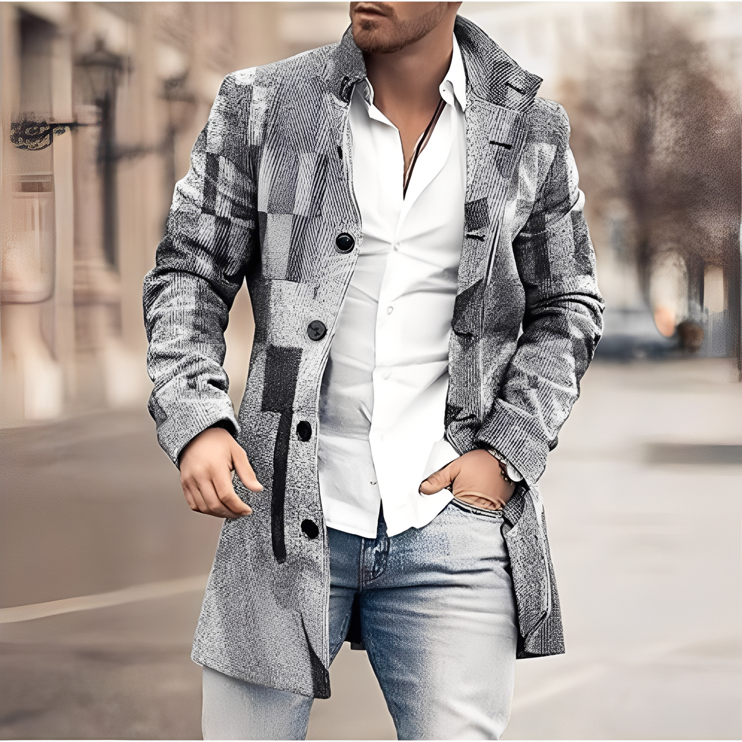 Drune | Lässiger Langer Tweed-Mantel für Herren