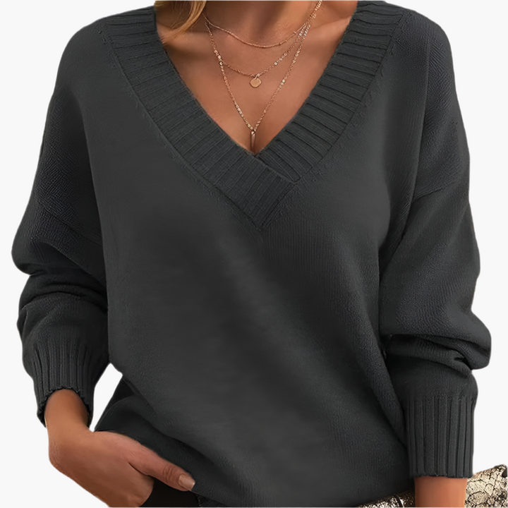 Drune | V-Ausschnitt Pullover - Eleganter Strickpullover im Oversize-Stil für Alltag & Büro