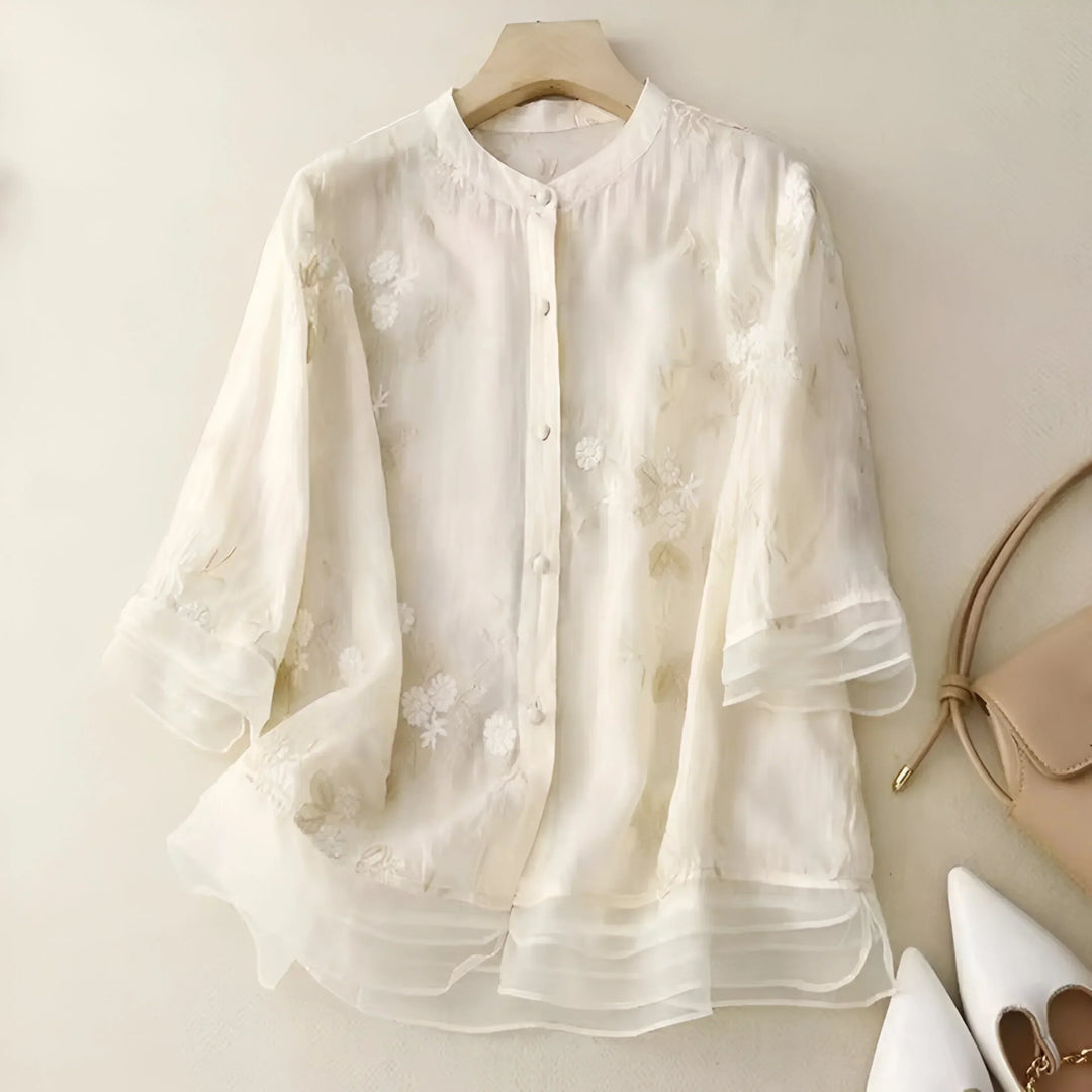 Drune | Bluse mit Stickerei Geschichteter Ärmel Leicht und Elegant