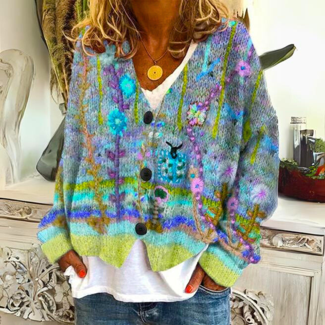 Drune | Strickjacke im Boho-Stil mit floralen Akzenten - Gemütliche, modische Cardigan für Freizeit und Alltag