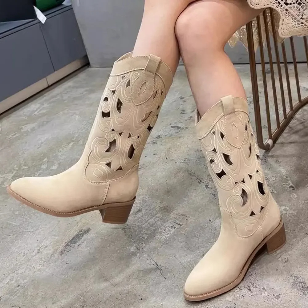 Drune | Bestickte Westernstiefel Damen mit Dekorativen Ausschnitten, Cowboystiefel Damen
