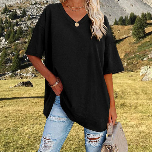 Drune | Lässiges T-shirt Mit Übergröße V-ausschnitt Für Damen