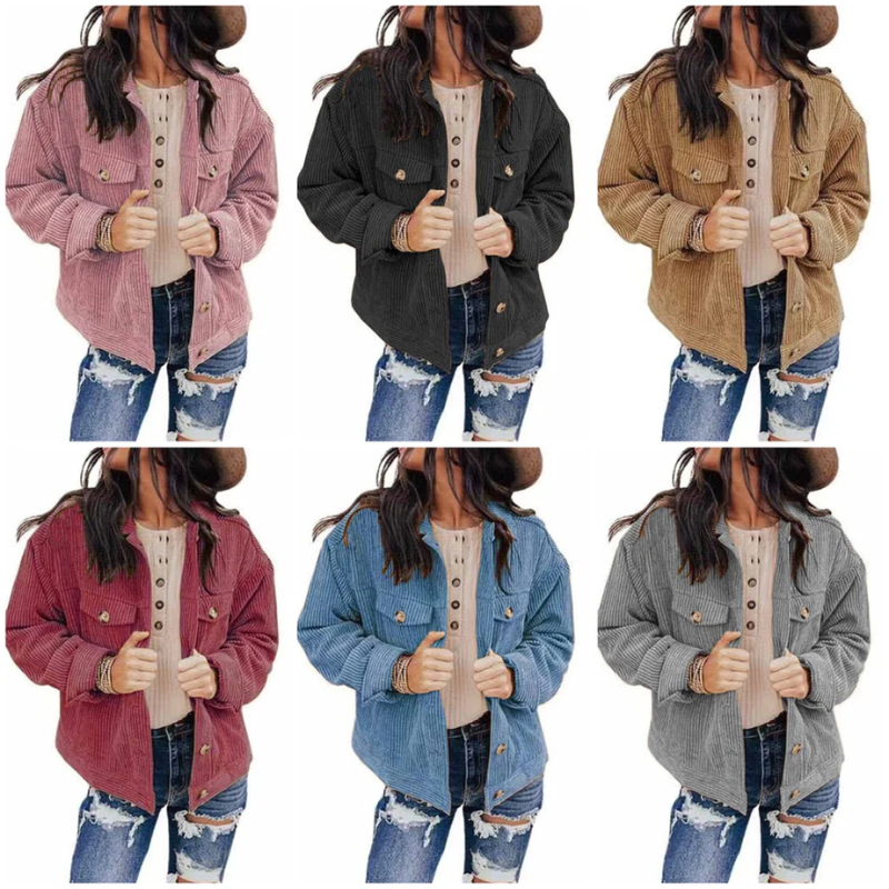 Drune | Damen Jacke Cord Oversize Look Mit Knöpfen Und Brusttaschen