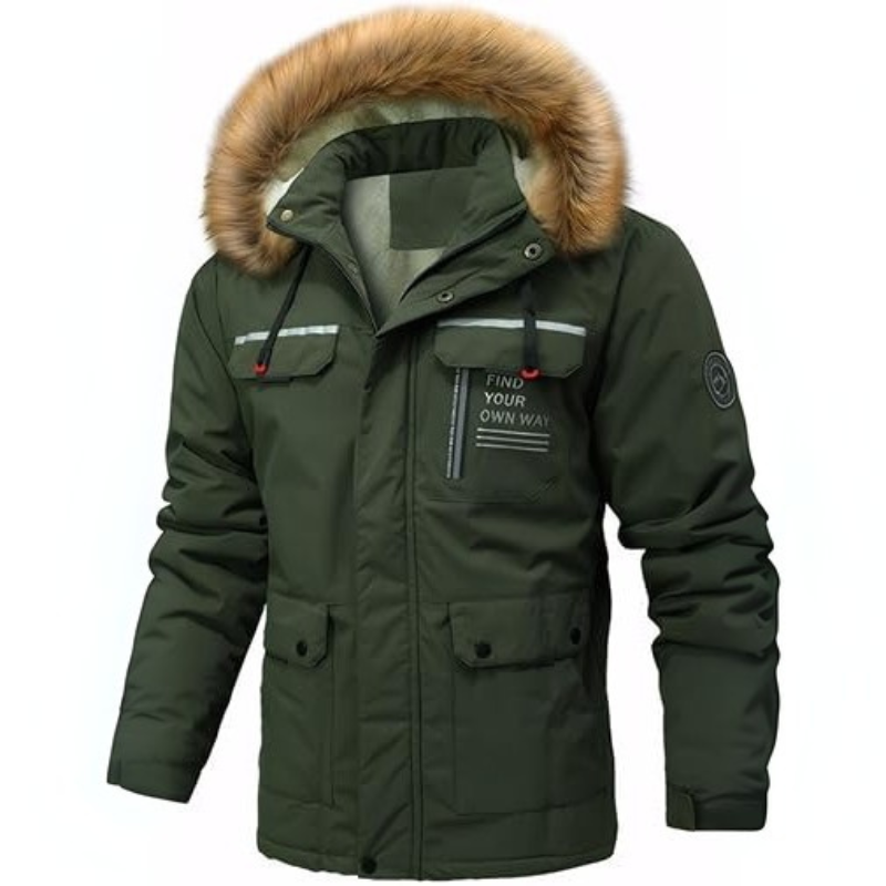 Drune | Herren Winterjacke mit verstellbarer Kapuze und Taschen-Detail-Design