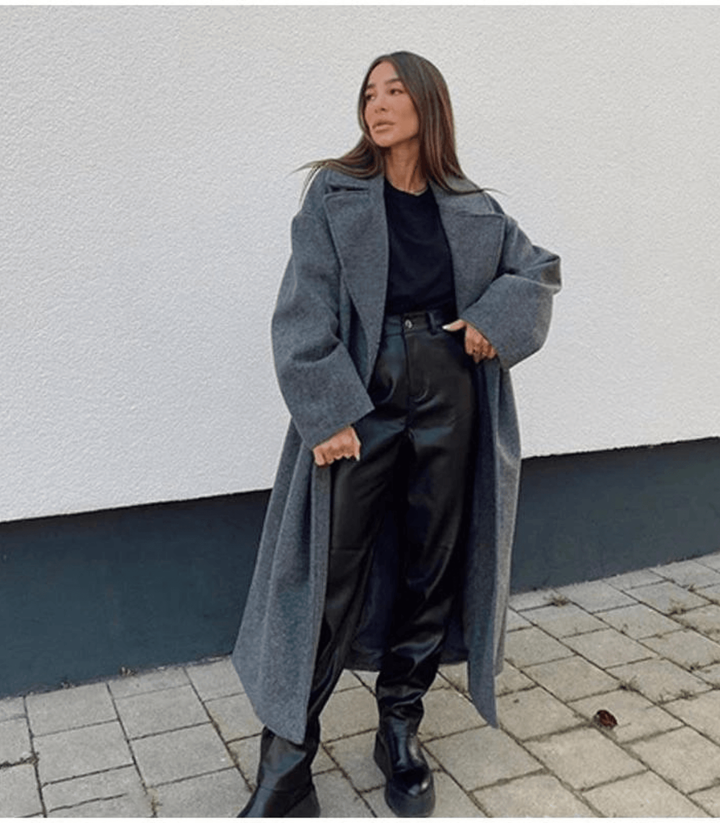 Drune | Wollmantel Doppelt Knopf Übergroß Fit Lang Mit Reverskragen