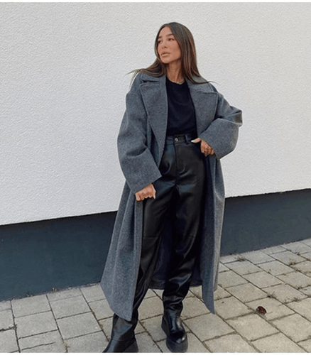 Drune | Wollmantel Doppelt Knopf Übergroß Fit Lang Mit Reverskragen
