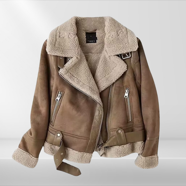 Drune | Damen Fleece Sherpa Bomberjacke mit Reißverschluss