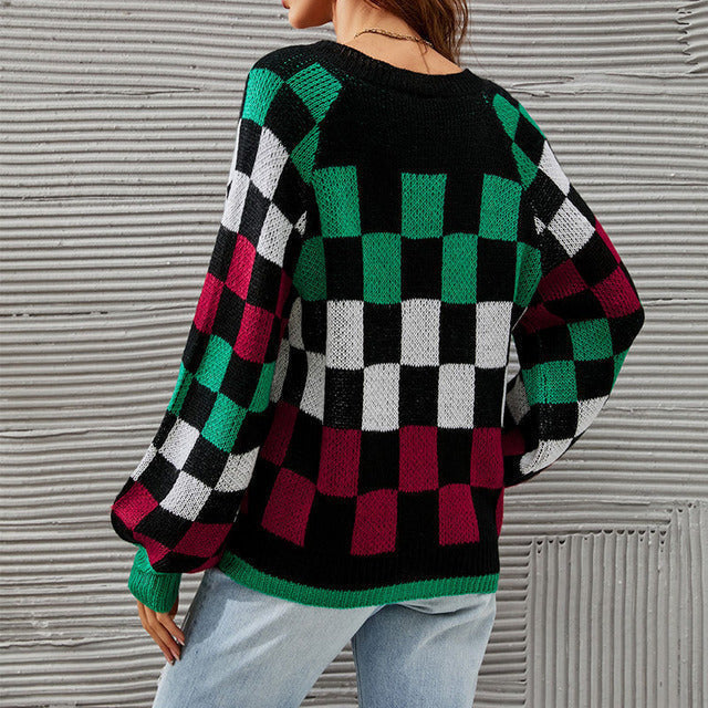 Drune | Gepunkteter Strickpullover mit Ballonärmeln Polyester Elegant, Bequem