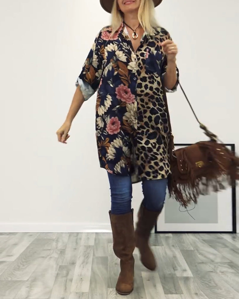 Drune | Patchwork Hemd mit Leopardenmuster