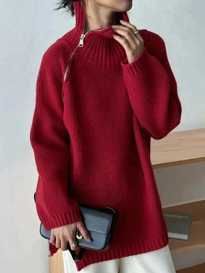 Drune | Roter, schlichter Pullover mit Stehkragen
