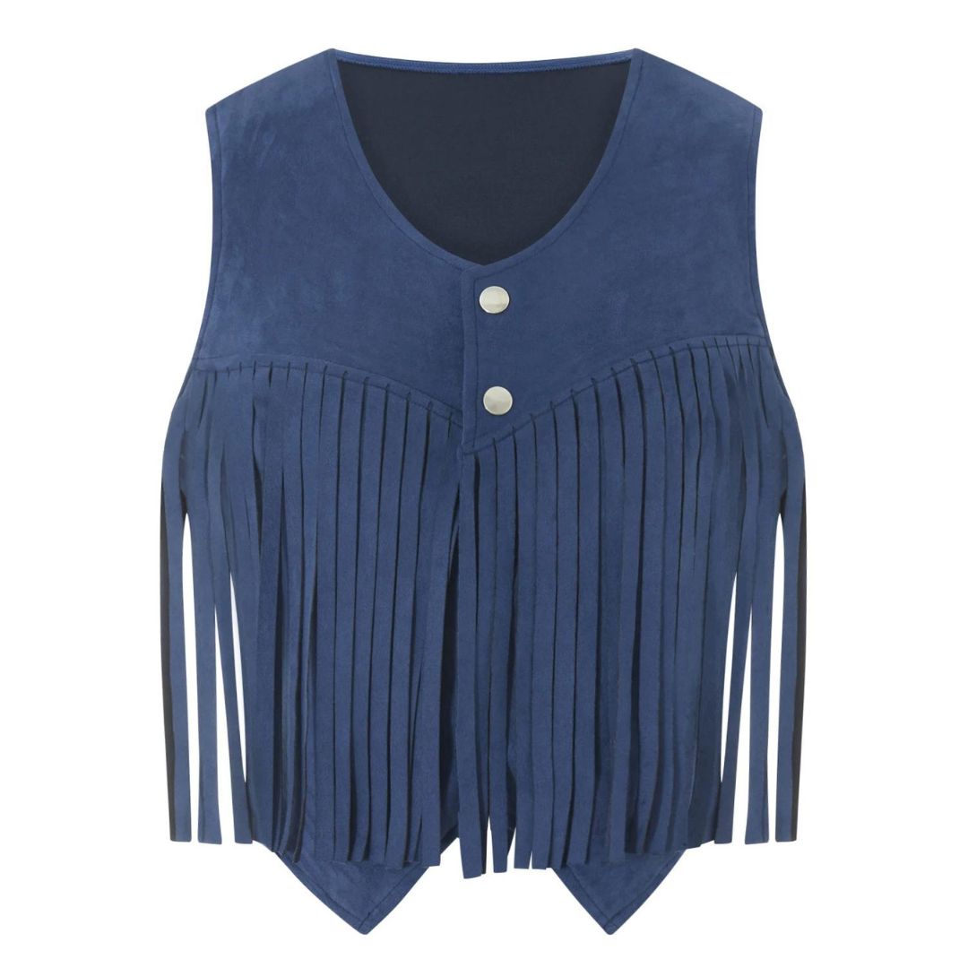 Drune | Suede-Weste mit Fransen und Knopfdetail