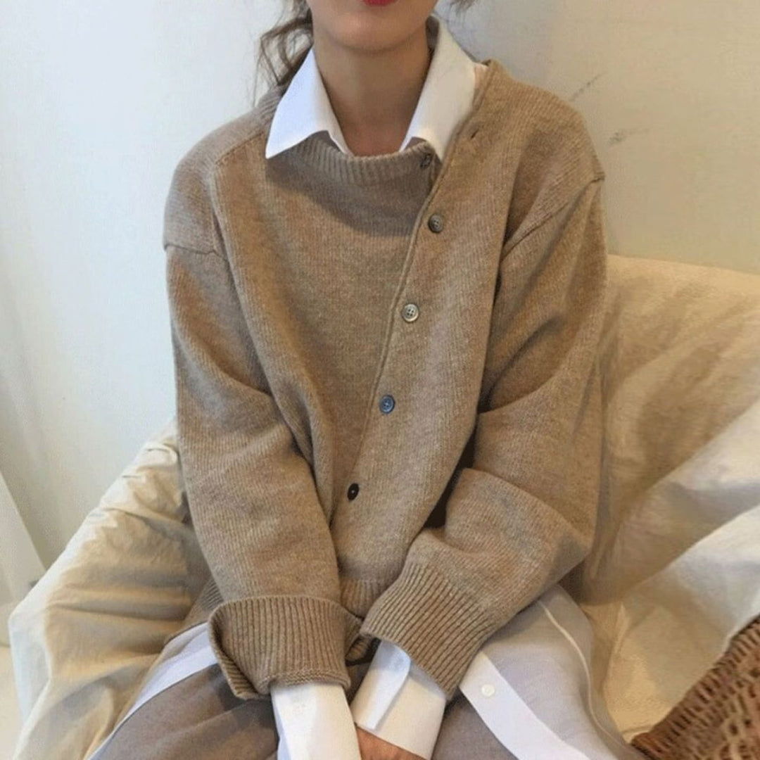 Drune | Asymmetrischer Strickpullover mit Knöpfen Lässiger Schnitt Warm und Elegant