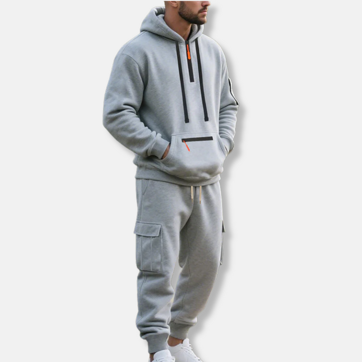 Drune | Trainingsanzug Lässige Passform Halb Reißverschluss Kapuzenpullover Baumwollmix Cargo-Hose