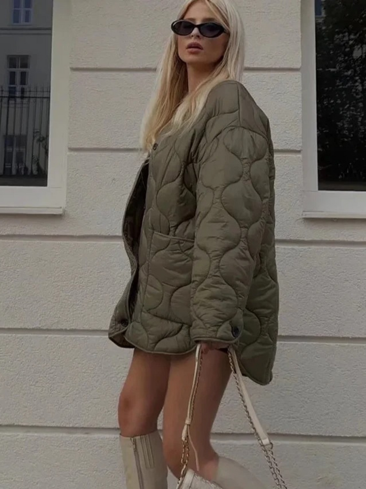 Drune | Trendy Olivgrüne Oversized Steppjacke für einen stilvollen Look Ideal für Herbst/Winter