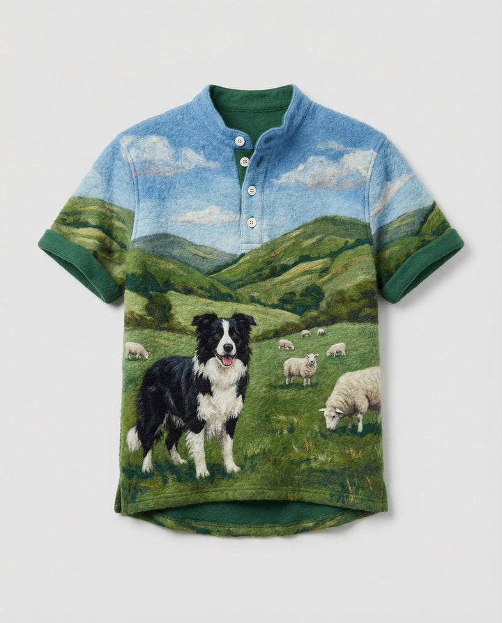 Drune | Gemütlicher Kapuzen-Cardigan mit Border Collie & Schaf-Filzkunst