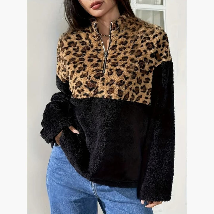Drune | Leopardenmuster Fleecepullover für Damen