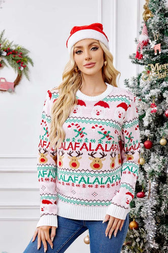 Drune | Locker Sitzende Rundhals Weihnachts Cartoon Strickpullover - Pink