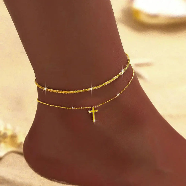 Drune | Chic Silber/gold Doppel Fußkettchen