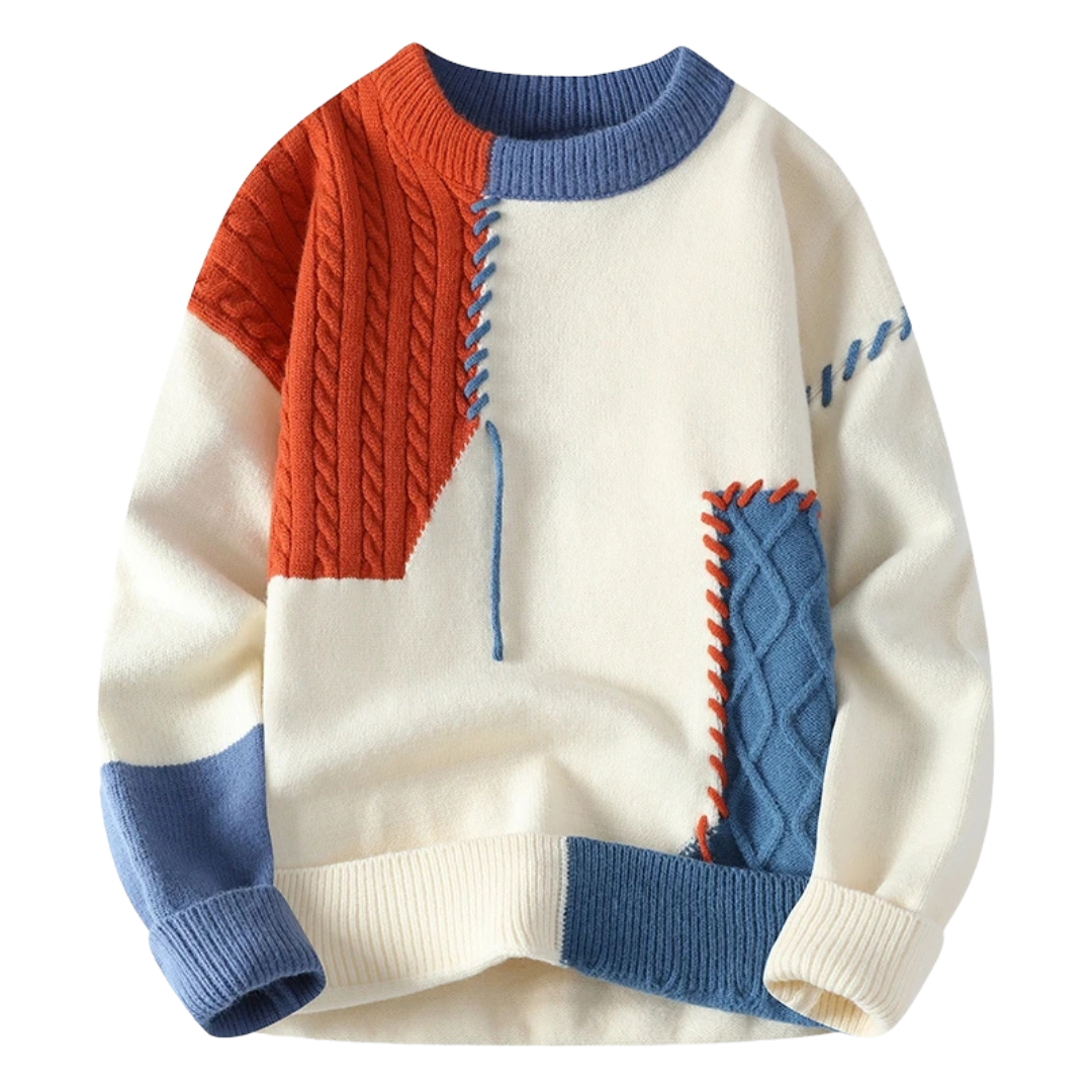 Drune | Sweater mit Patchwork Einzigartiges Design Weich und Warm