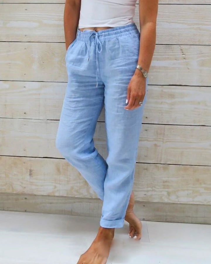 Drune | Damen Leinenhose mit Baumwollanteil und Elastischem Bund