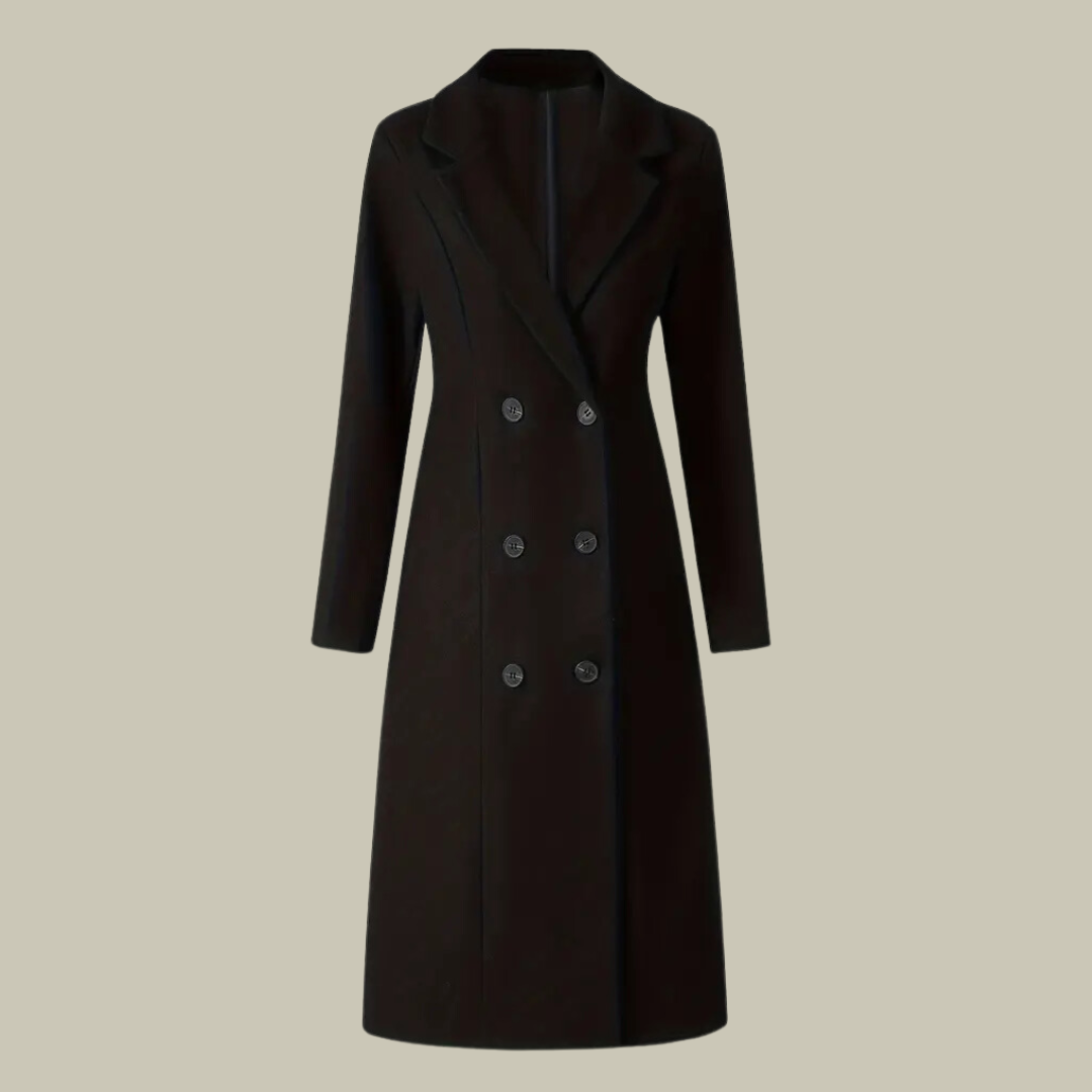 Drune | Damenmantel Jacke – Wollmischung – Doppelreiher – Taillierte Passform – Knielang