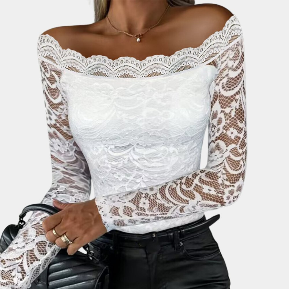 Drune | Damen Top Stilvolles Off Shoulder Spitzen Shirt Top Für Frauen