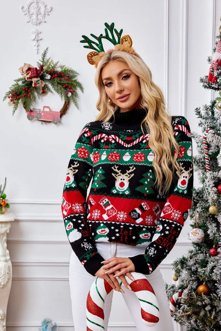 Drune | Hoher Hals Weihnachten Schneemann Stickerei Pullover